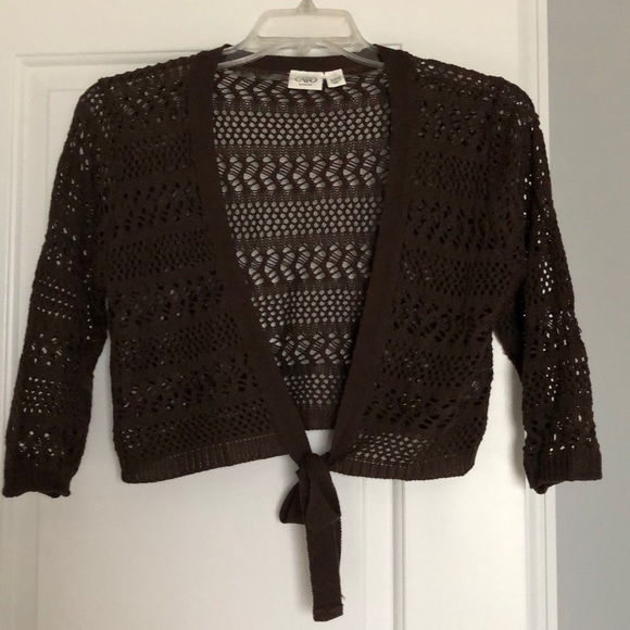 💥Cato Brown Short Fishnet Shrug w/Front Tie💥 - Picture 2 of 5